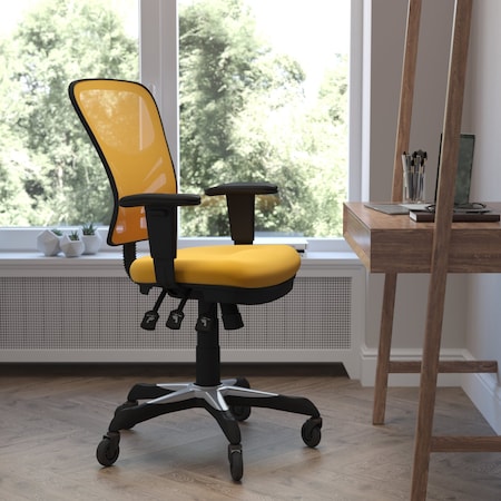 Flash Furniture Yellow Mesh Multifunction Chair - Roller Wheels HL-0001-YEL-RLB-GG